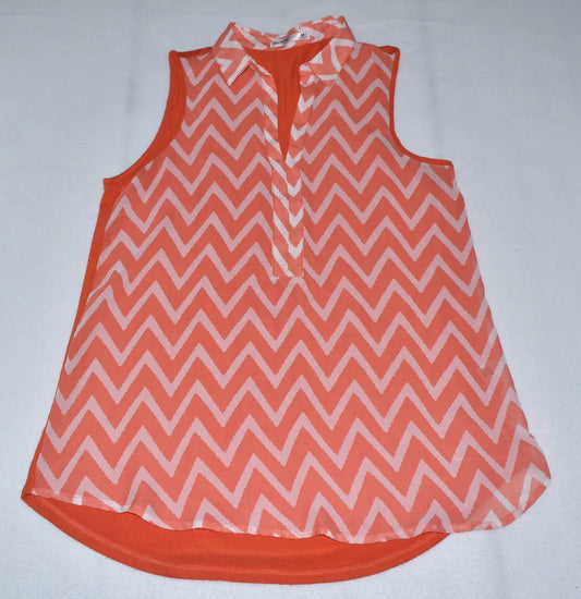 Femme by Tresics Blouse Sz M Orange Stretch Split Neck Sleeveless