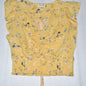 Monteau Sz S Crop Top Yellow Multicolor Flowers Ruffle Flutter Sleeve