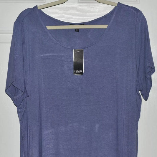 Premise Studio Top Women Size 1X Twilight Blue Short Sleeve Boat neckline