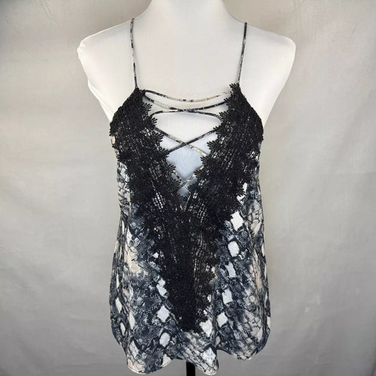 WAYF Women Strappy Camisole Sz M Snake Print Lace Plunge Neck