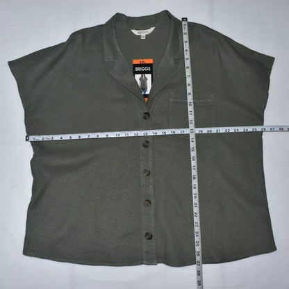 Briggs Shirt Women Size XXL Short Cap Sleeve Linen Shirt Olive Button Down