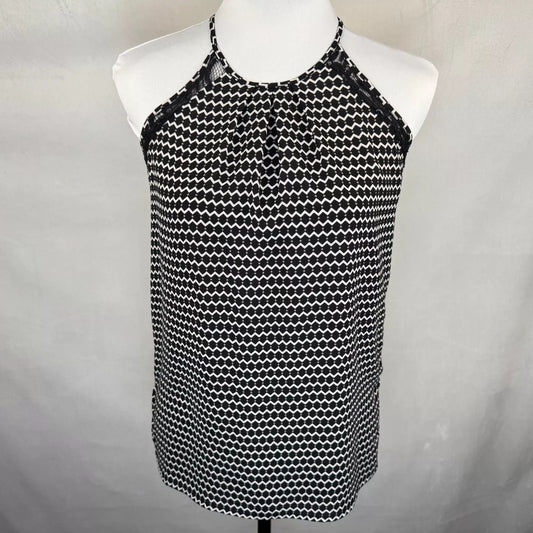 Candies Women Halter Top Sz XS Black White Geometric Print Sleeveless Lace Trim