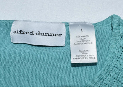 Alfred Dunner Top Sz L Solid Light Green Knit Crew Neck Short Sleeve