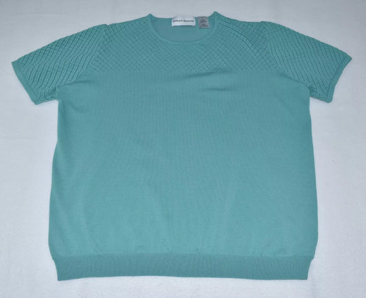 Alfred Dunner Top Sz L Solid Light Green Knit Crew Neck Short Sleeve