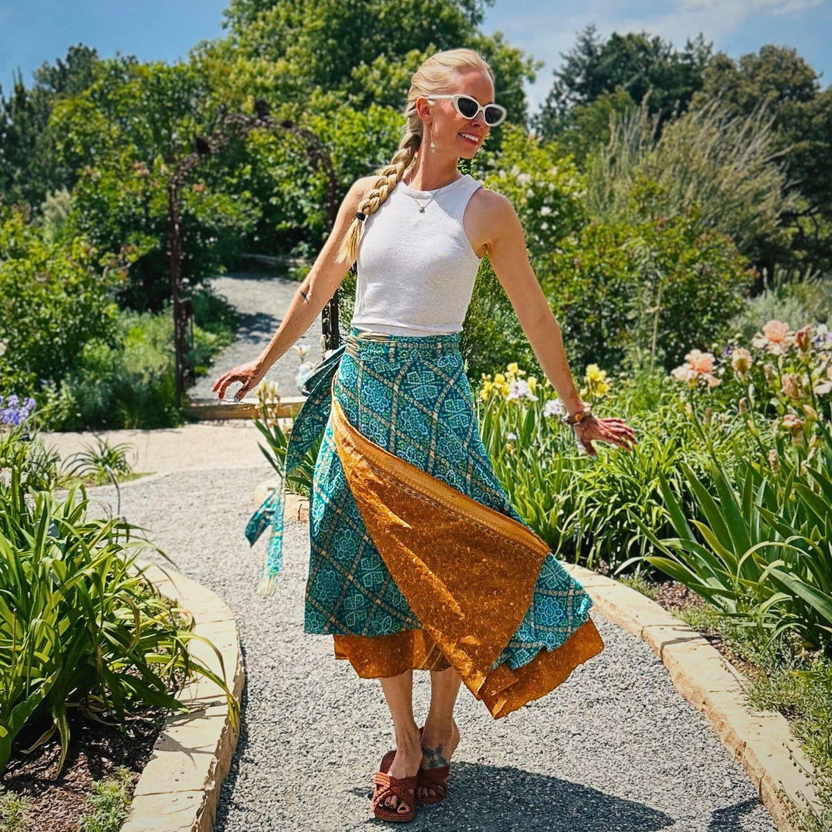Darn Good Yarn Women's Recycled Sari Wrap Skirt Reversible Boho
