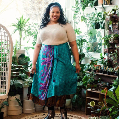 Darn Good Yarn Women's Recycled Sari Wrap Skirt Reversible Boho