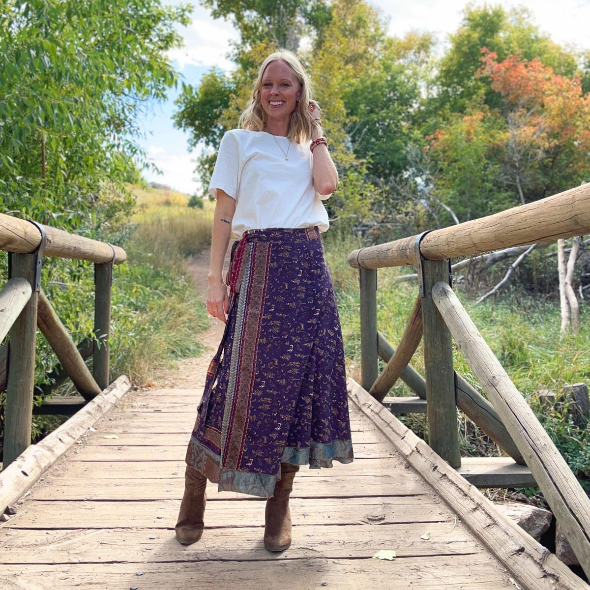 Darn Good Yarn Women's Recycled Sari Wrap Skirt Reversible Boho