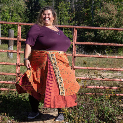 Darn Good Yarn Women's Recycled Sari Wrap Skirt Reversible Boho