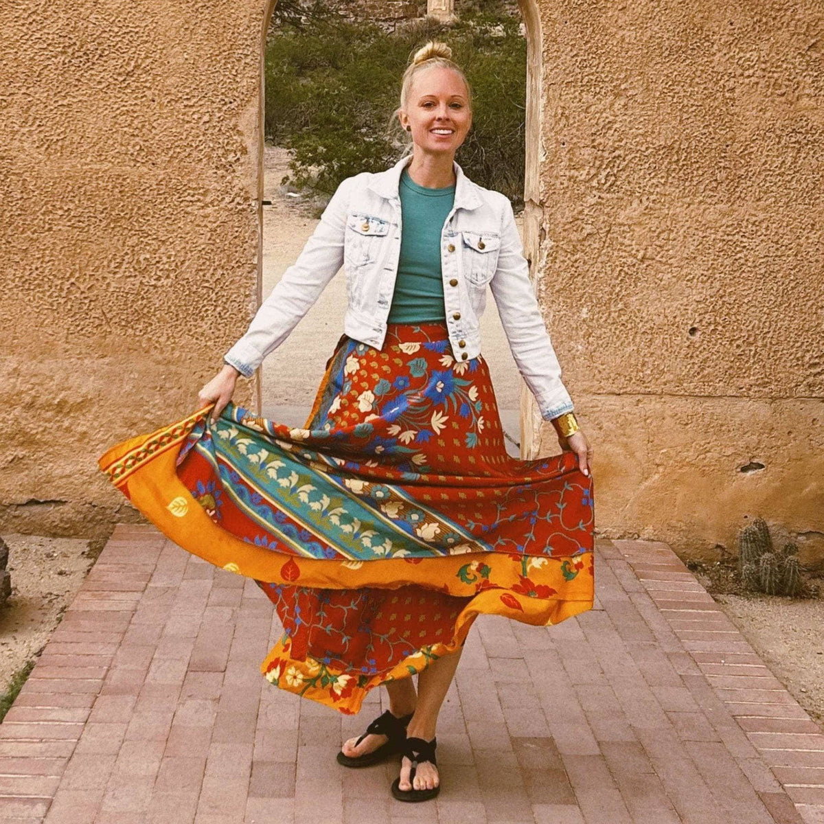 Darn Good Yarn Women's Recycled Sari Wrap Skirt Reversible Boho